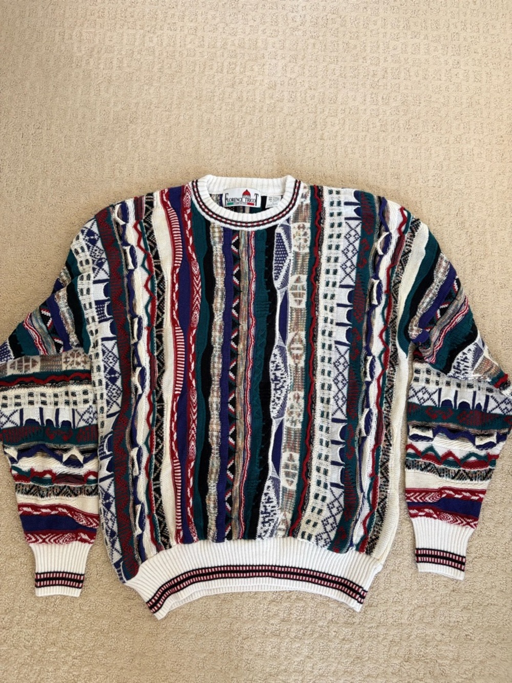 Vintage Coogi Style Knit Sweater Multicolor Textured 90s Streetwear